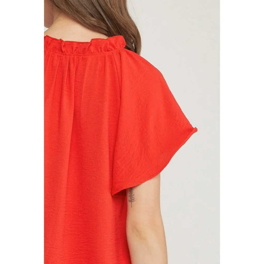 Entro Ruffled Flutter Sleeve Blouse, Tangerine - Picture 7 of 7